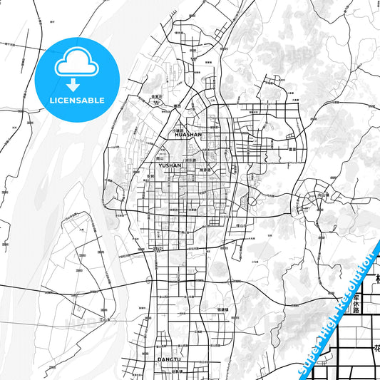 Ma-anshan, China light map with streetnames, citynames and districts