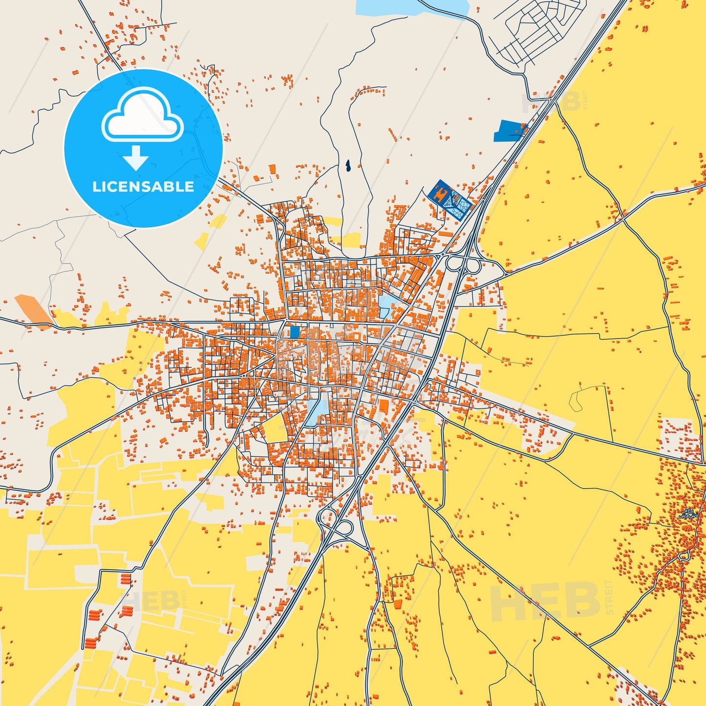 Colorful Maarat al-Numaan Street Map with Labels and Buildings