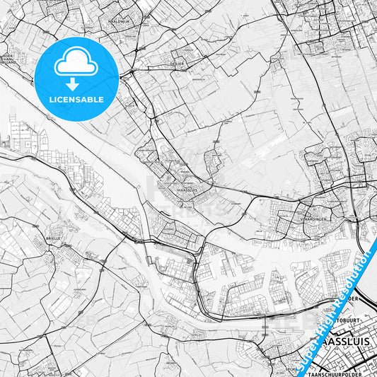 Maassluis, Netherlands light map with streetnames, citynames and districts