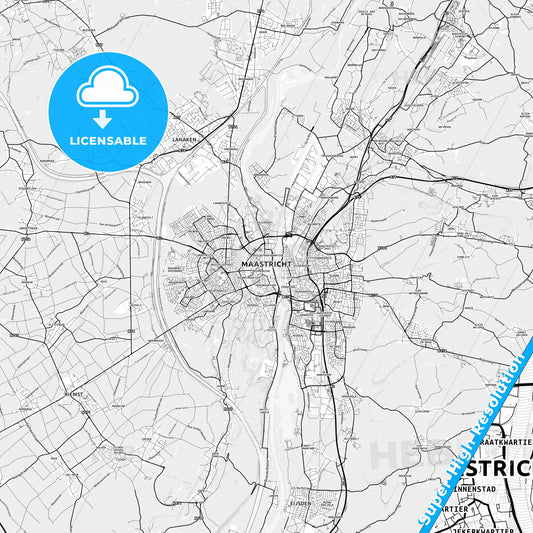 Maastricht, Netherlands light map with streetnames, citynames and districts