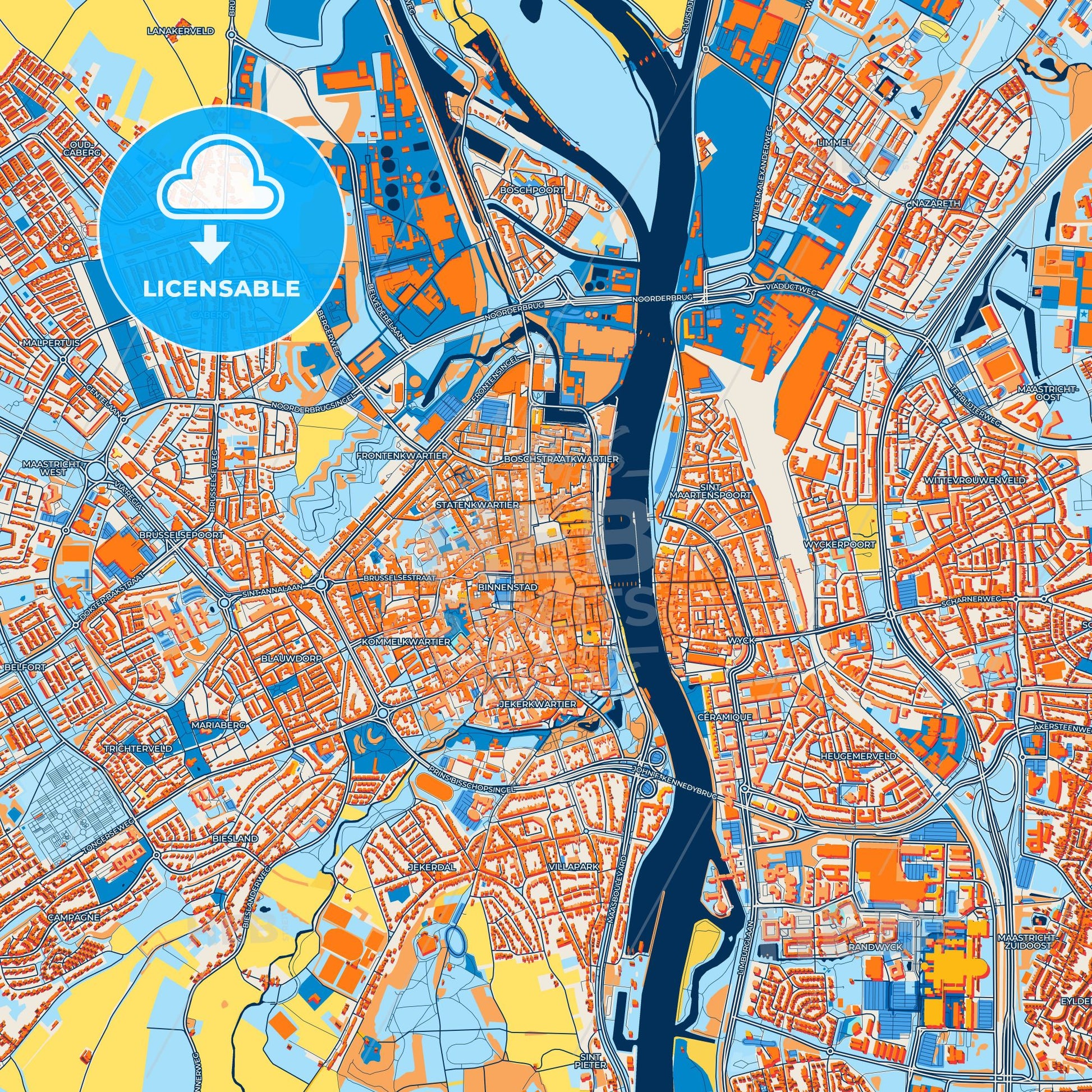 Colorful Maastricht Street Map with Labels and Buildings