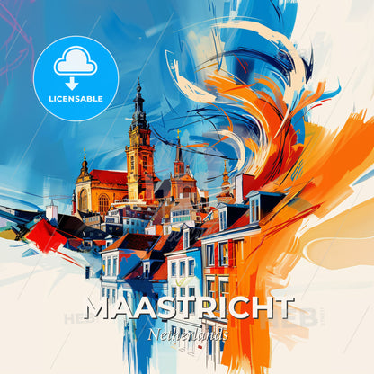 Vibrant Maastricht, Netherlands - A Colorful Painting Of A City - Square format print template