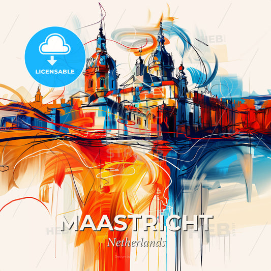 Vibrant Maastricht, Netherlands - A Painting Of A Skyline With A Colorful Building - Square format print template