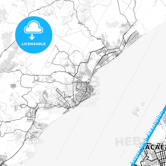 Macae, Brazil light map with streetnames, citynames and districts