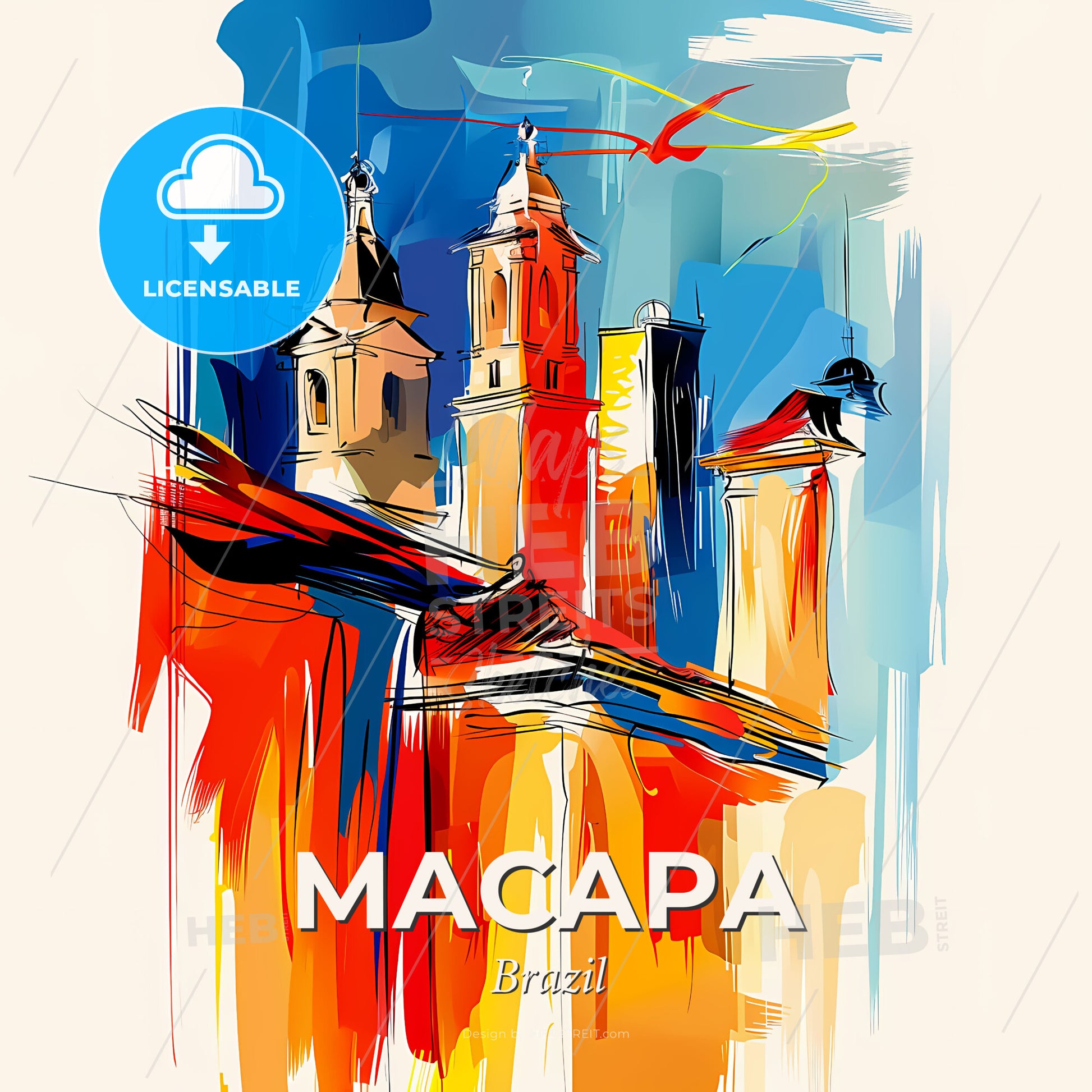 Vibrant Macapa, Brazil - A Painting Of A Building - Square format print template