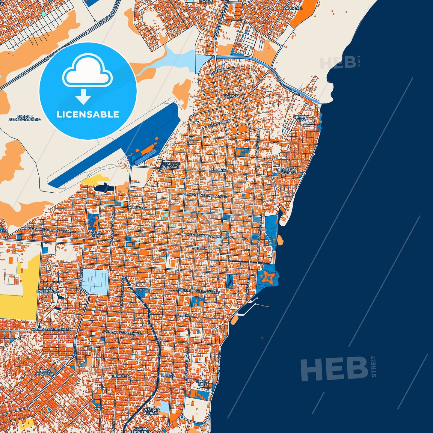 Colorful Macapa Street Map with Labels and Buildings