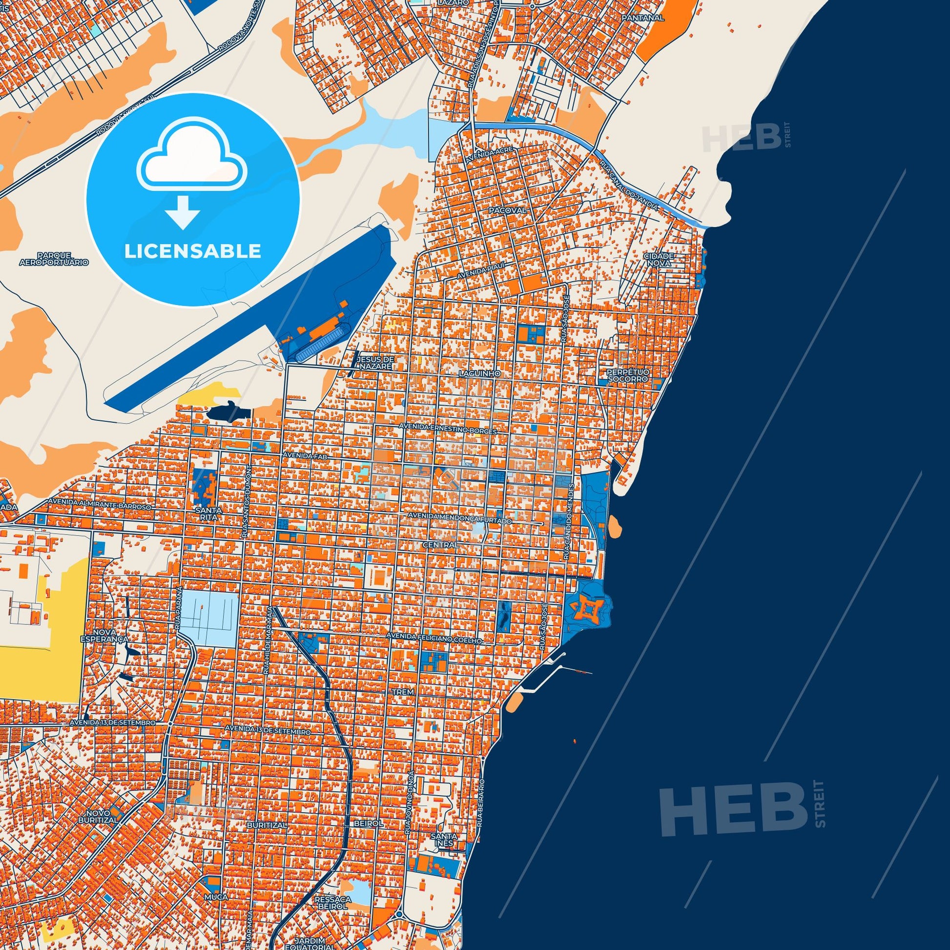Colorful Macapa Street Map with Labels and Buildings