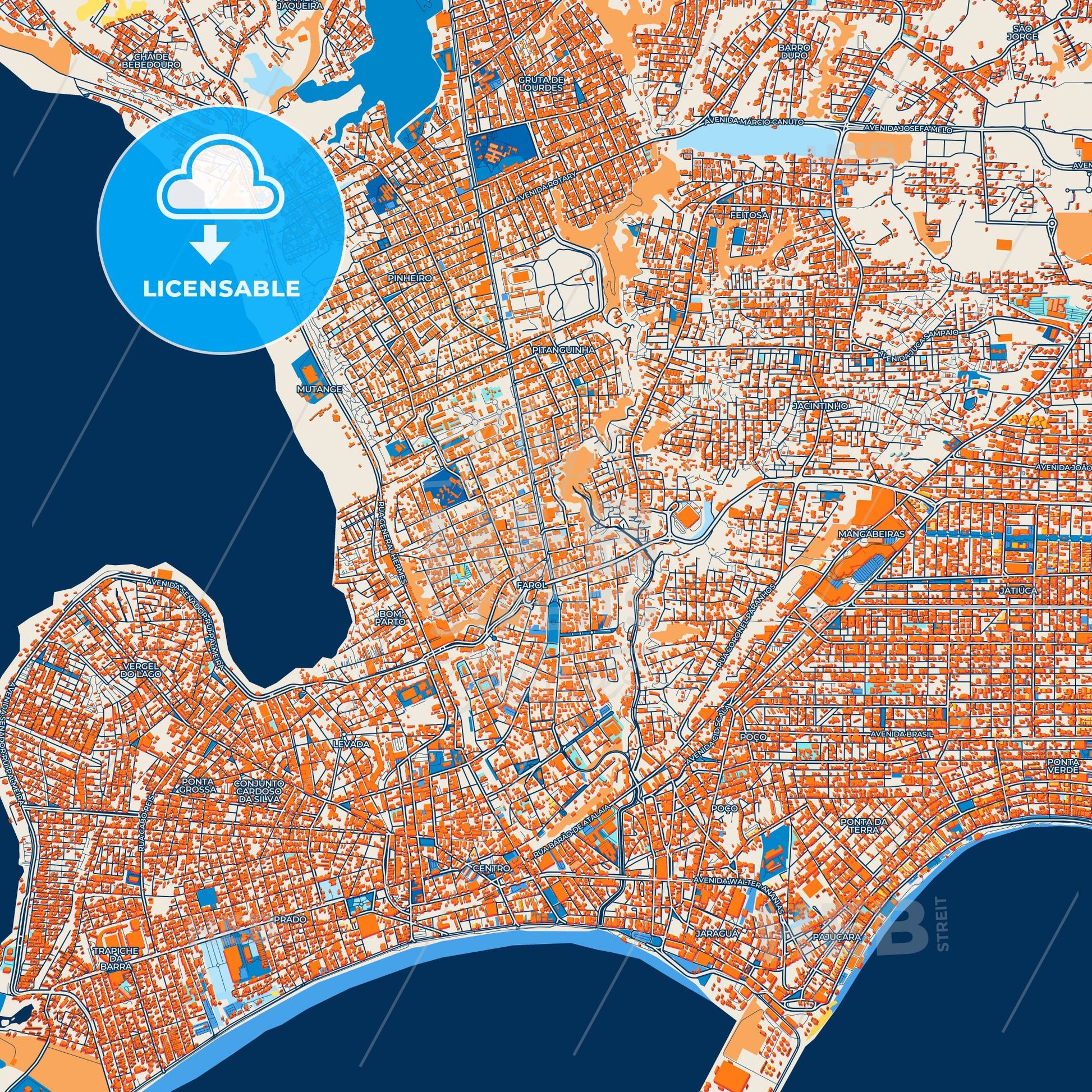 Colorful Maceio Street Map with Labels and Buildings
