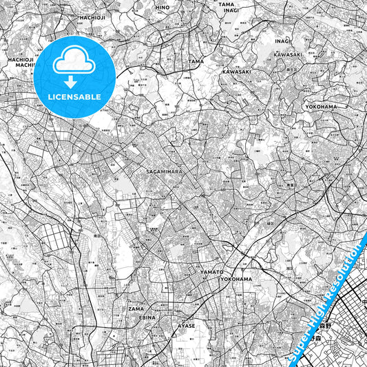 Machida, Japan light map with streetnames, citynames and districts