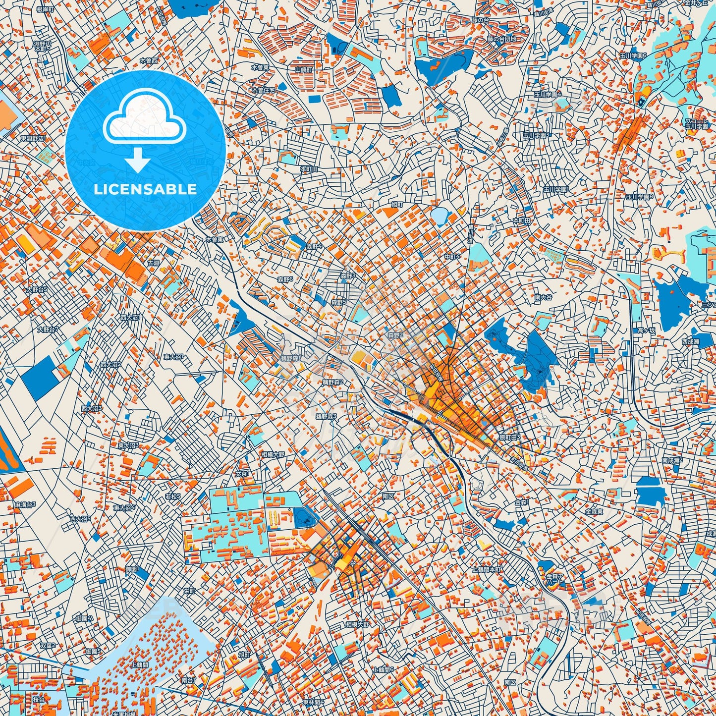 Colorful Machida Street Map with Labels and Buildings