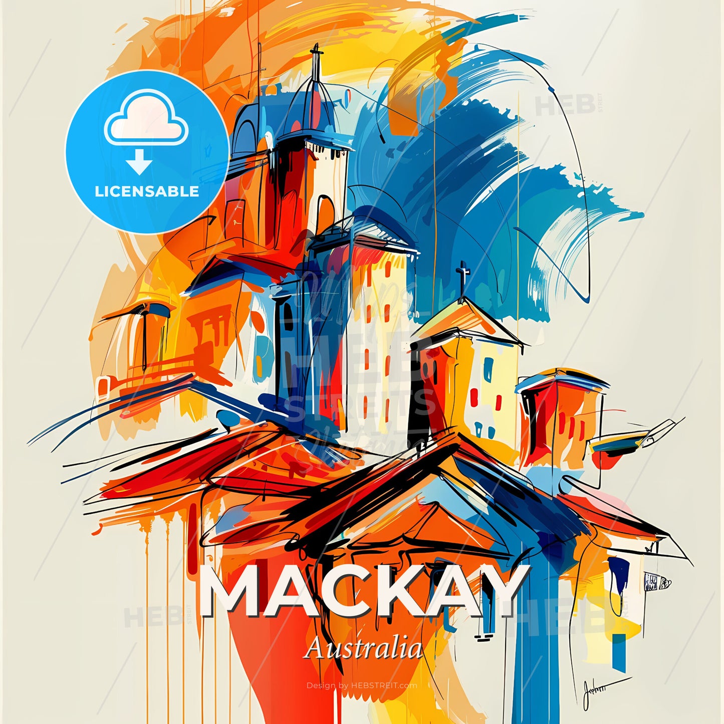 Vibrant Mackay, Australia - A Painting Of Buildings And Colorful Paint - Square format print template