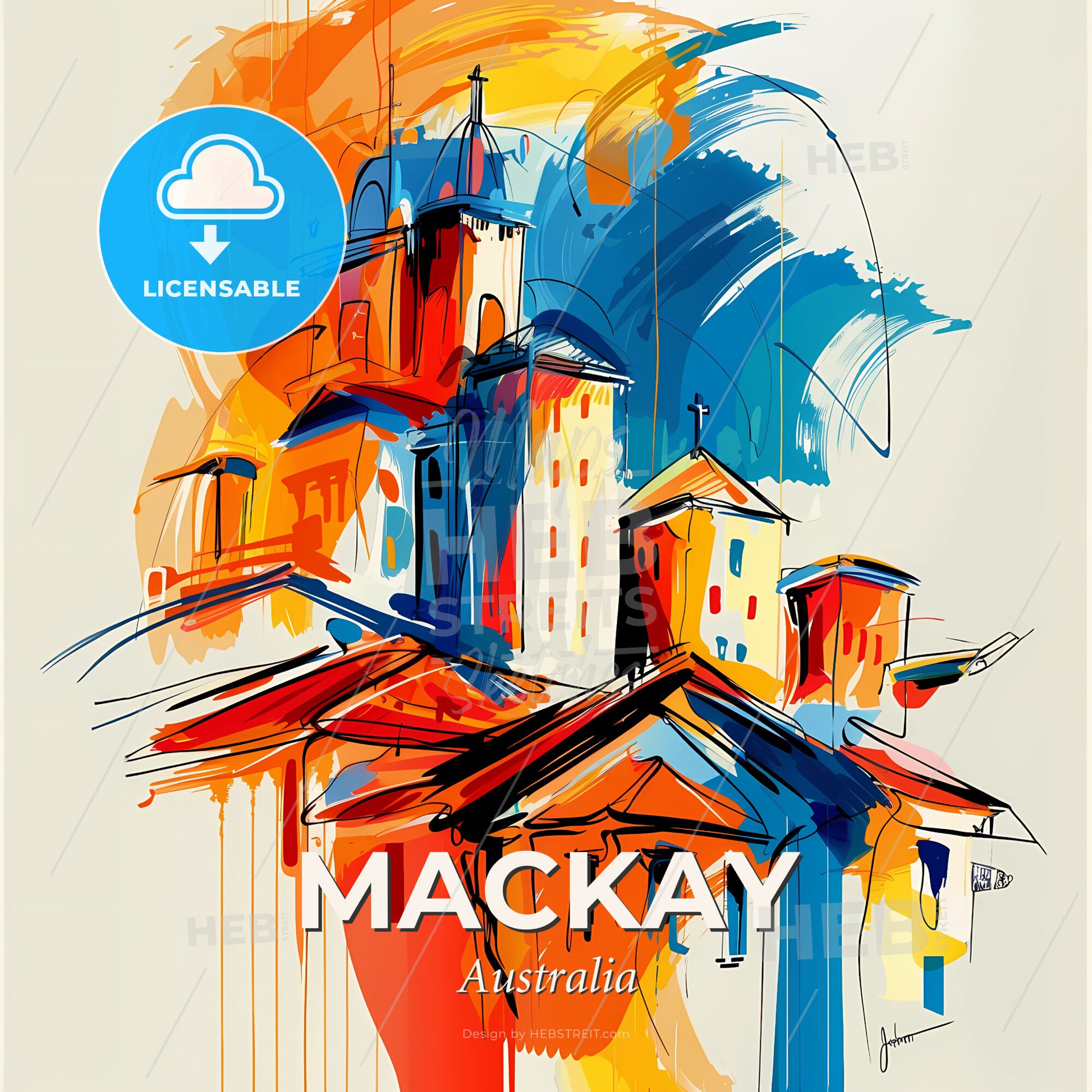 Vibrant Mackay, Australia - A Painting Of Buildings And Colorful Paint - Square format print template
