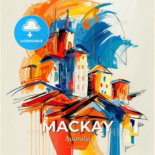 Vibrant Mackay, Australia - A Painting Of Buildings And Colorful Paint - Square format print template