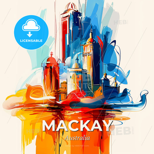 Vibrant Mackay, Australia - A Colorful Cityscape With A Boat - Square format print template