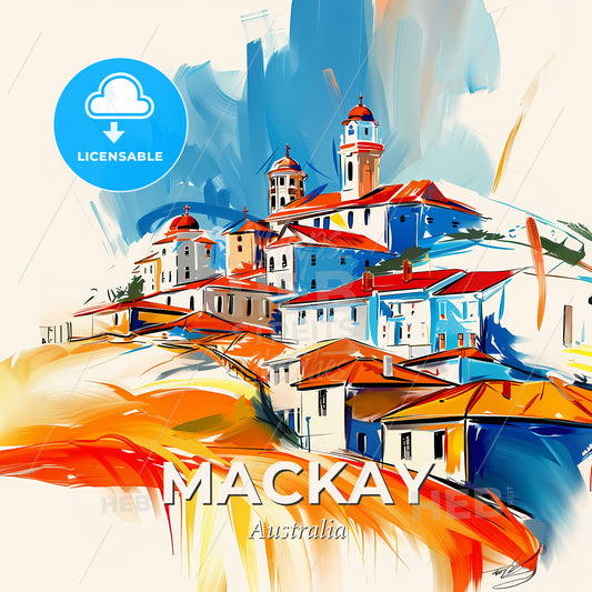Vibrant Mackay, Australia - A Painting Of A Town - Square format print template