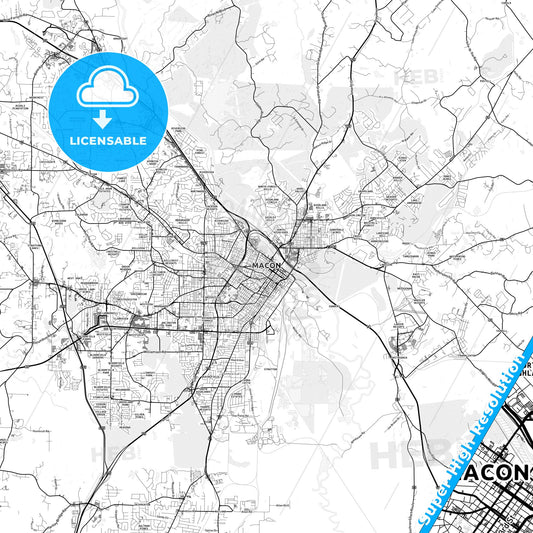 Macon, Georgia light map with streetnames, citynames and districts