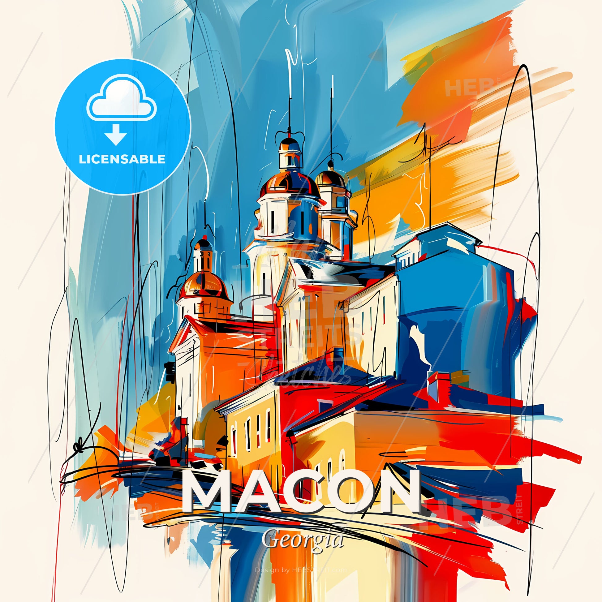 Vibrant Macon, Georgia - A Painting Of A Building - Square format print template