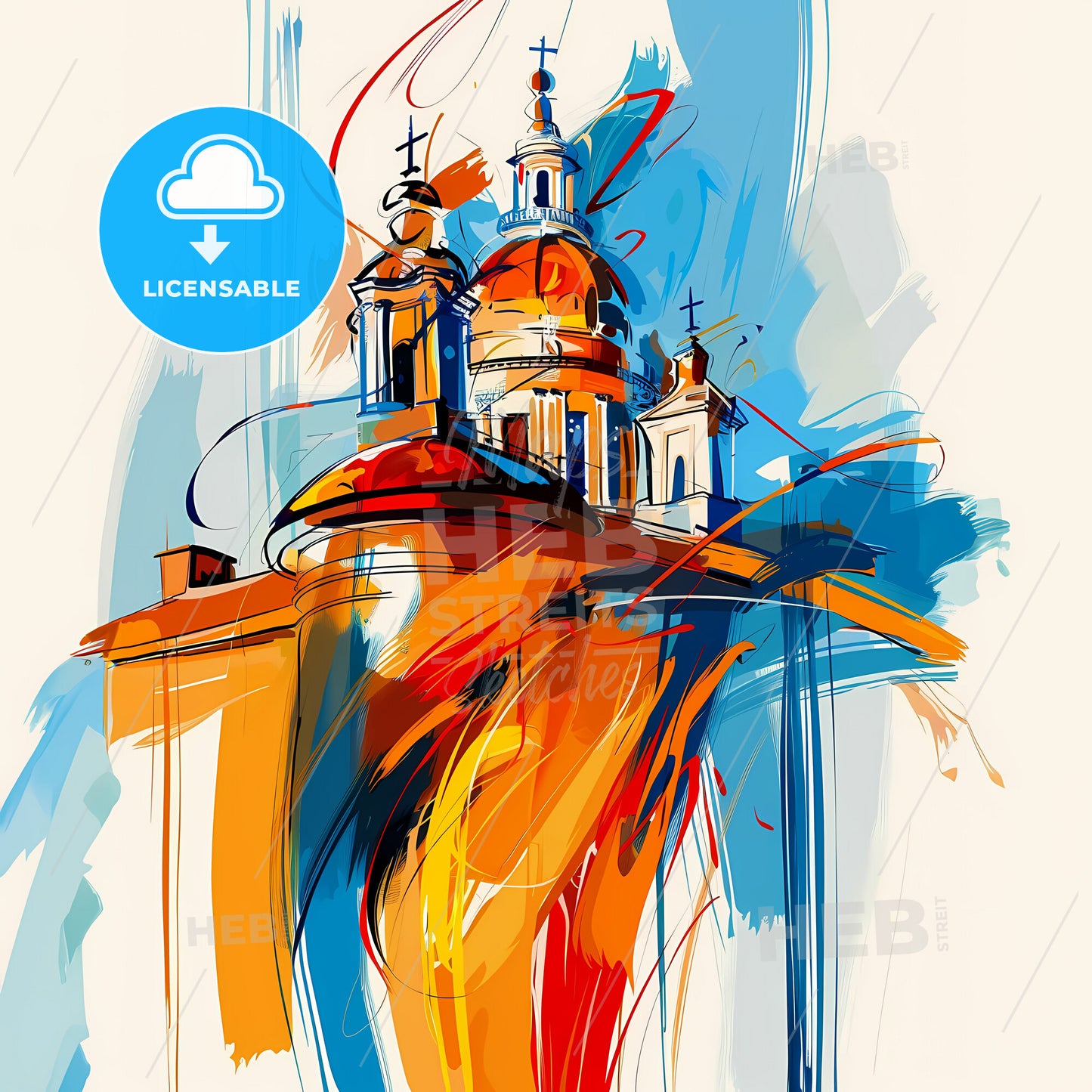 Vibrant Macon, Georgia - A Painting Of A Building With A Dome And Crosses