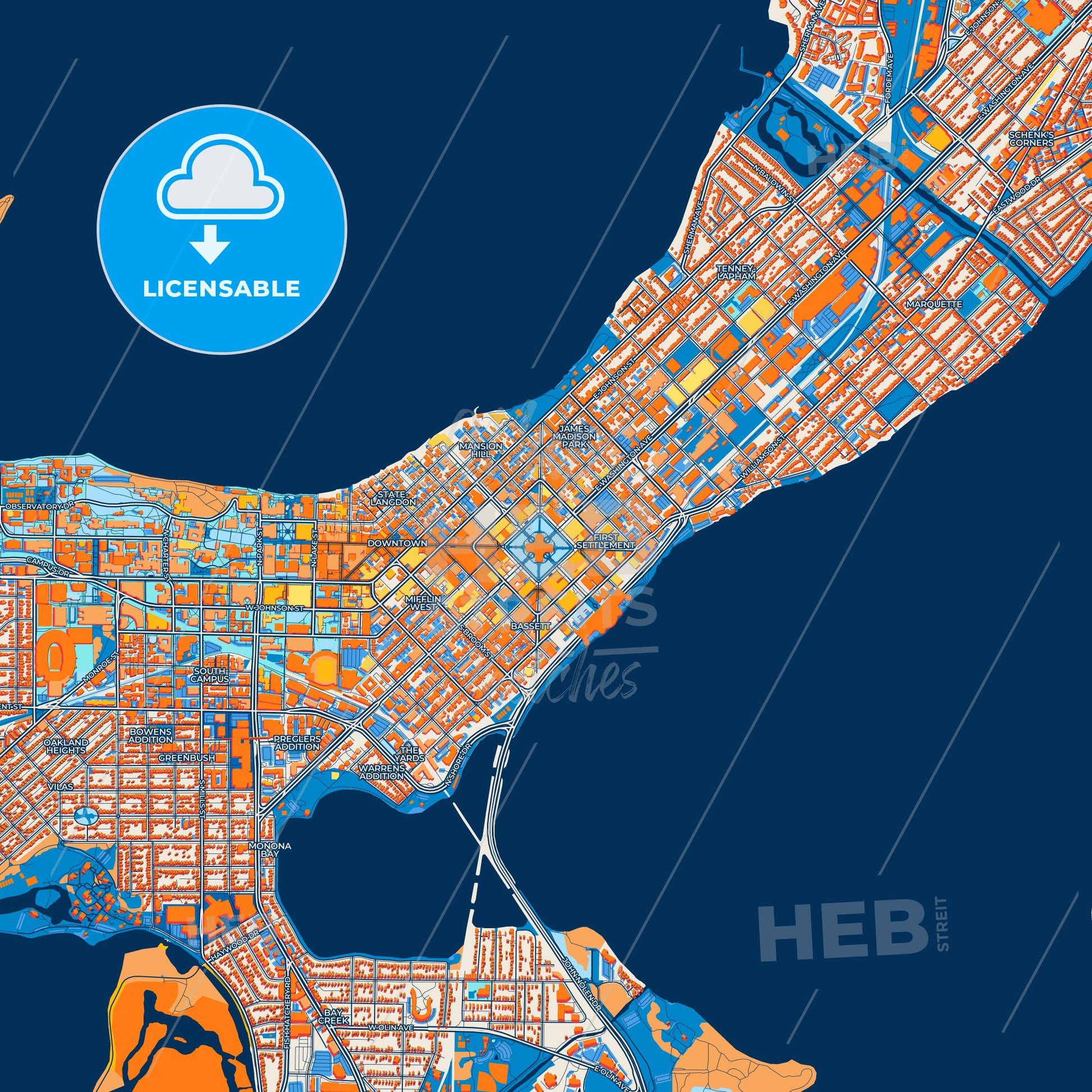 Colorful Madison Street Map with Labels and Buildings