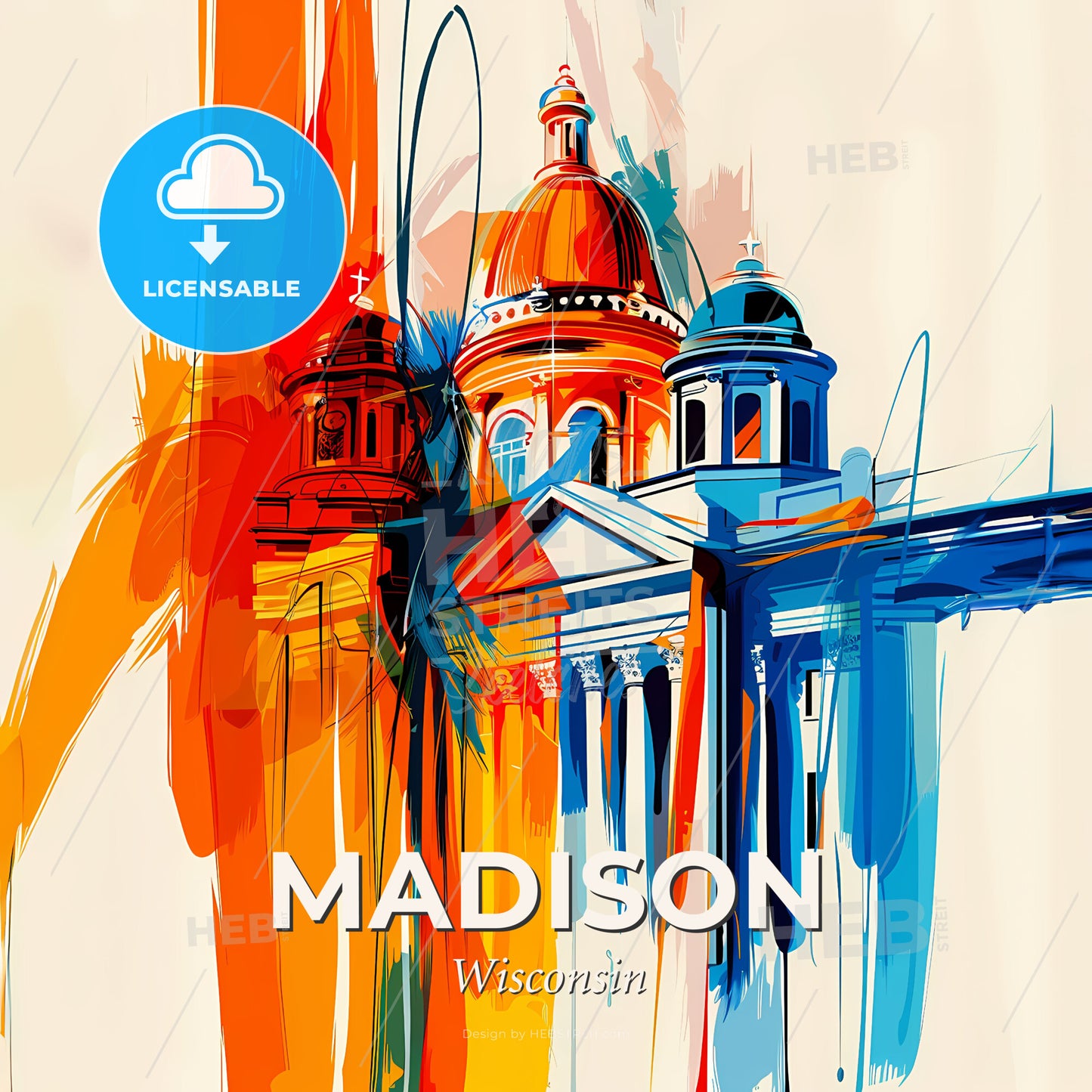 Vibrant Madison, Wisconsin - A Painting Of A Building With Colorful Paint - Square format print template