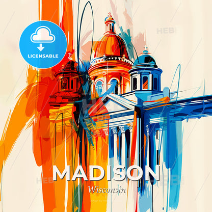Vibrant Madison, Wisconsin - A Painting Of A Building With Colorful Paint - Square format print template
