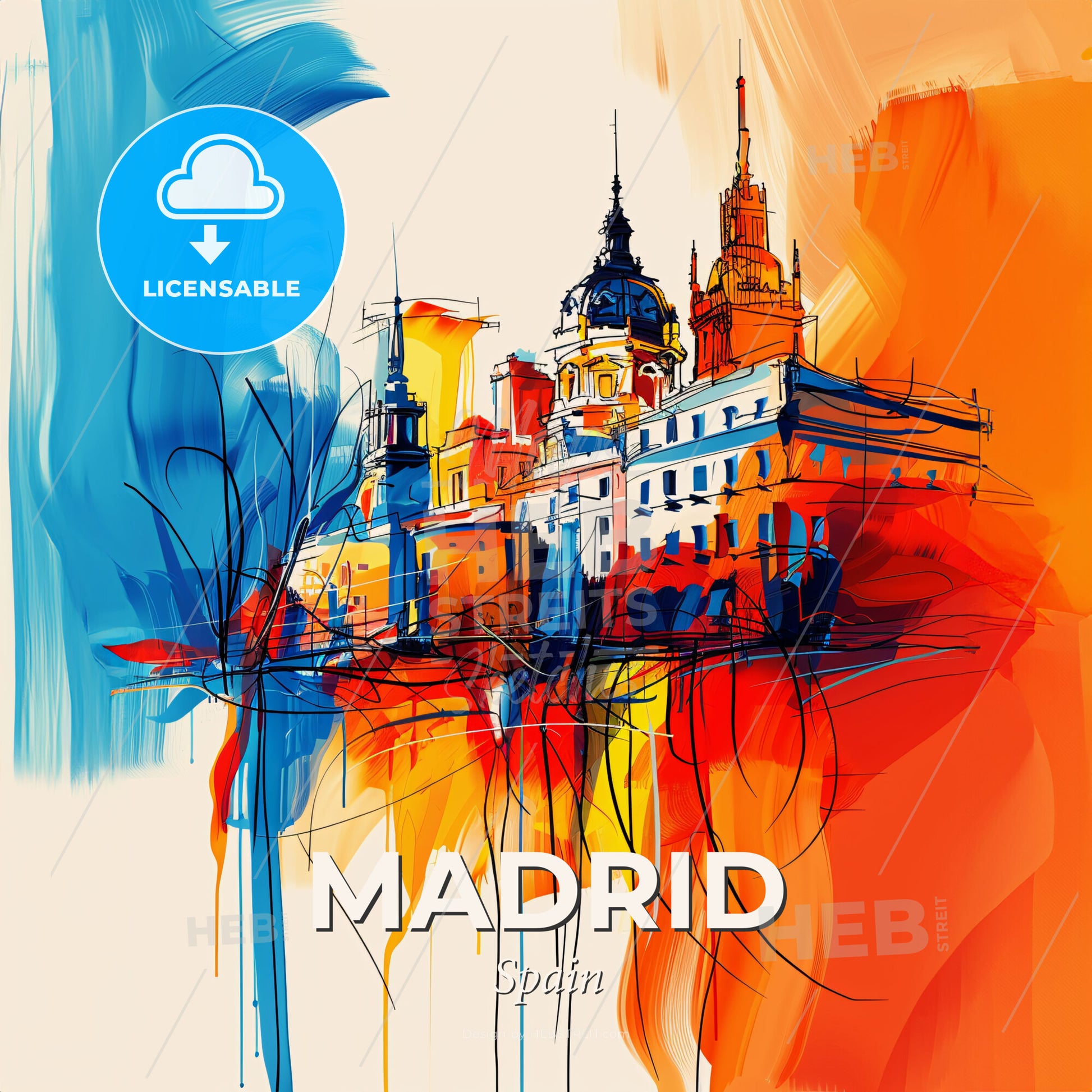 Vibrant Madrid, Spain - A Painting Of A Building - Square format print template