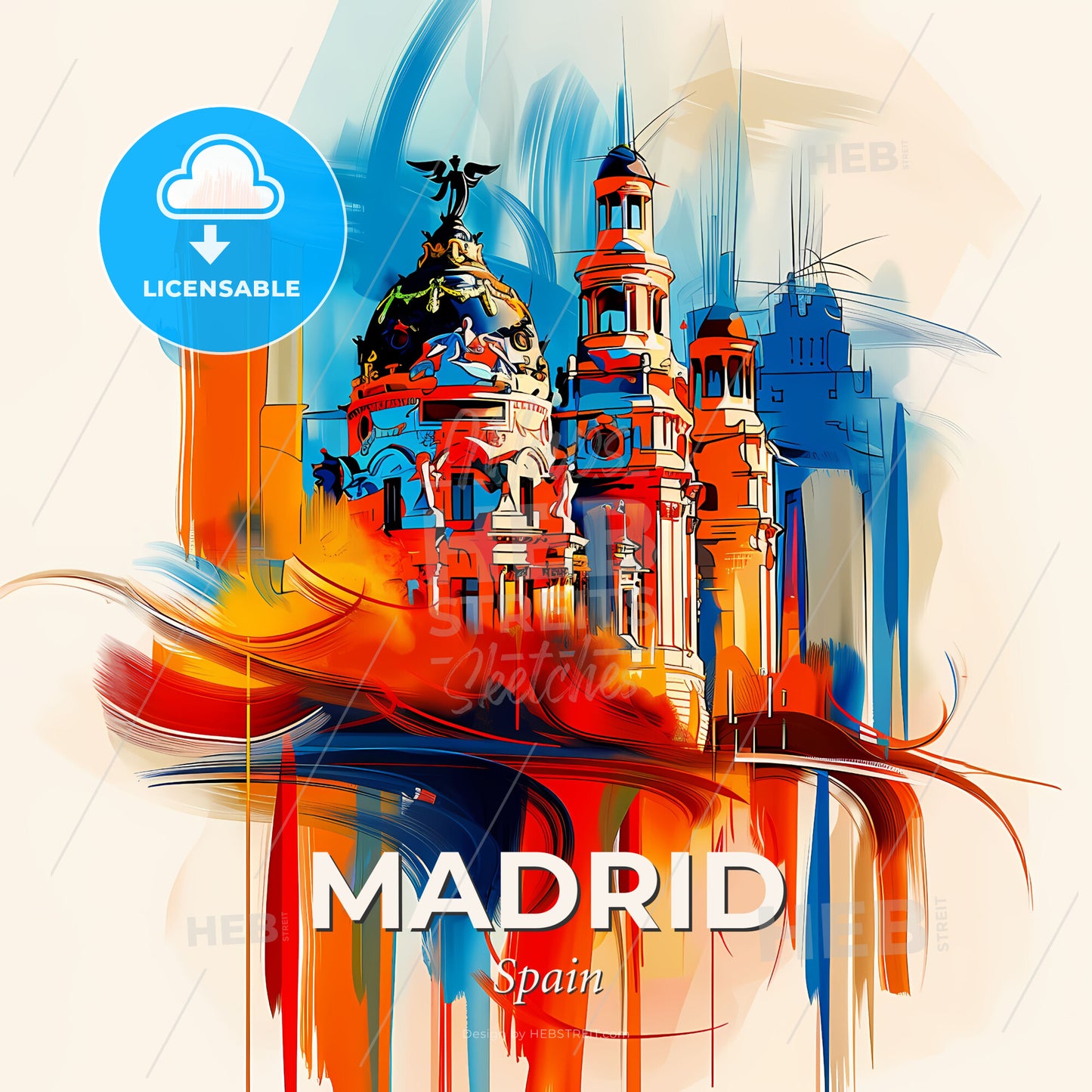 Vibrant Madrid, Spain - A Colorful Painting Of A Building - Square format print template