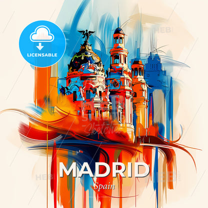 Vibrant Madrid, Spain - A Colorful Painting Of A Building - Square format print template