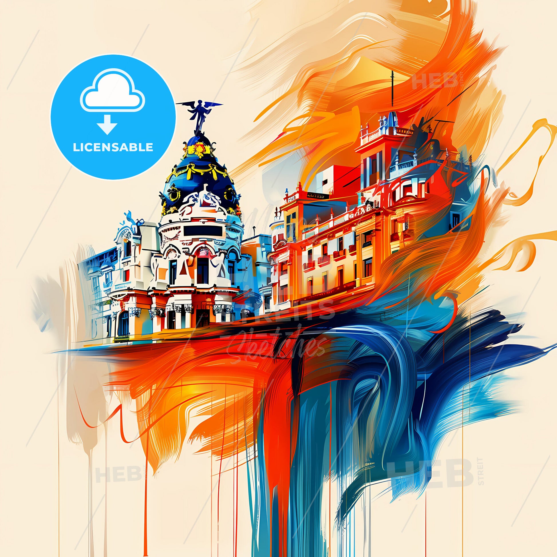 Vibrant Madrid, Spain - A Colorful Painting Of A Building