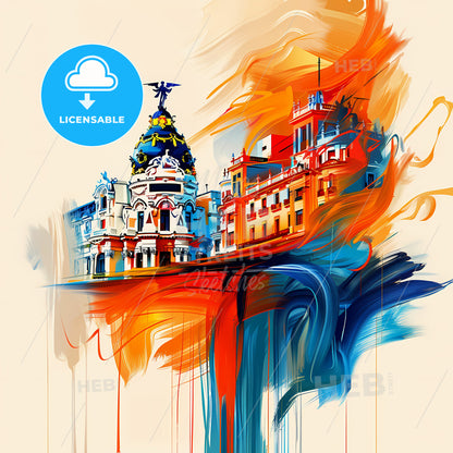 Vibrant Madrid, Spain - A Colorful Painting Of A Building