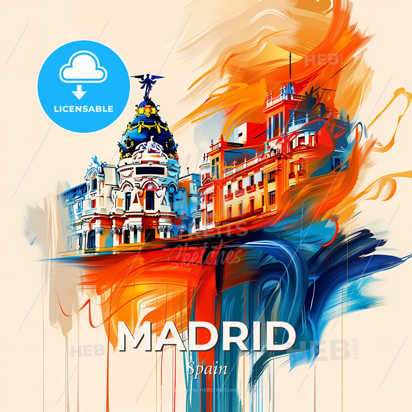 Vibrant Madrid, Spain - A Colorful Painting Of A Building - Square format print template