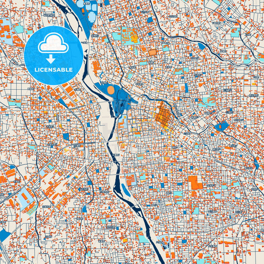 Colorful Maebashi Street Map with Labels and Buildings