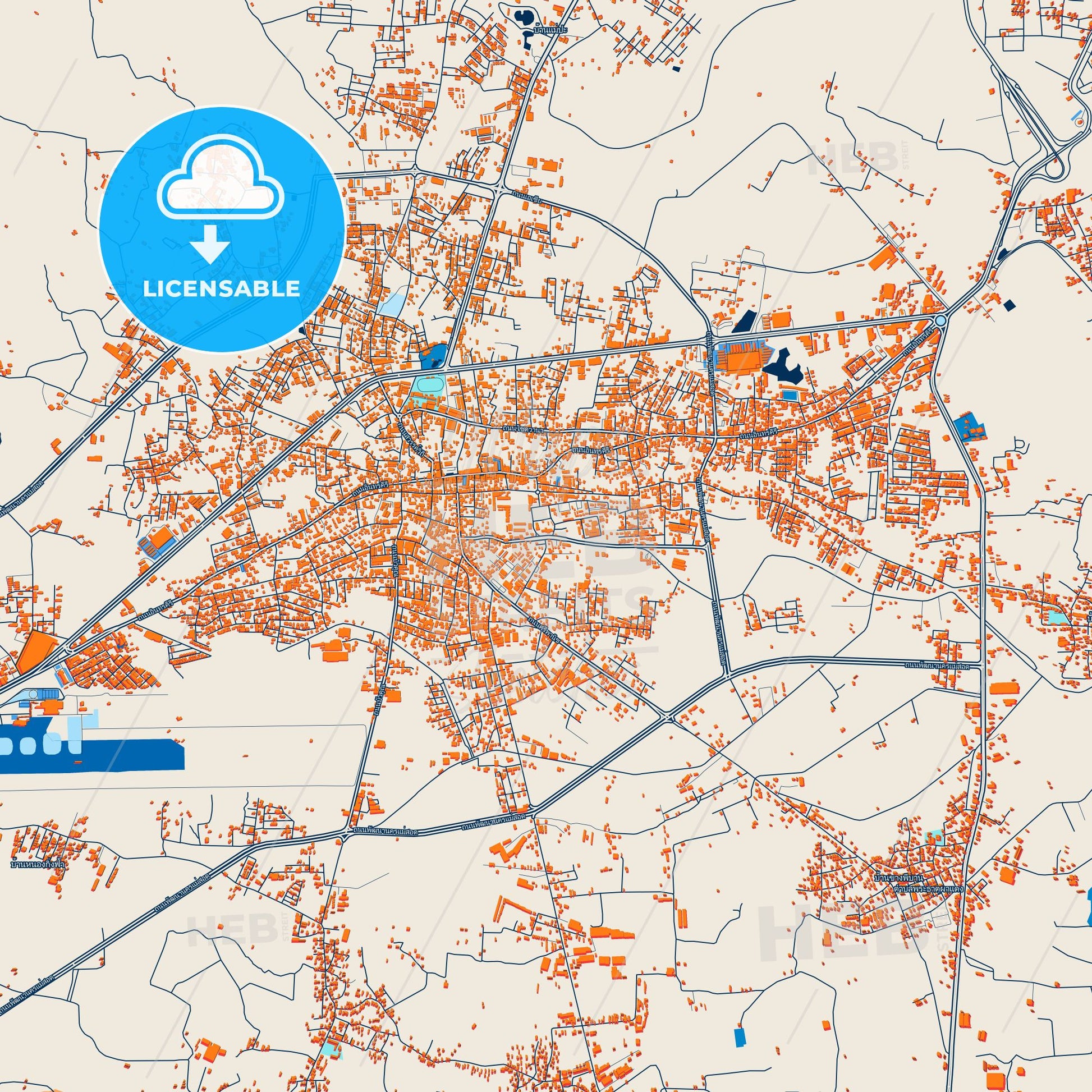 Colorful Mae Sot Street Map with Labels and Buildings