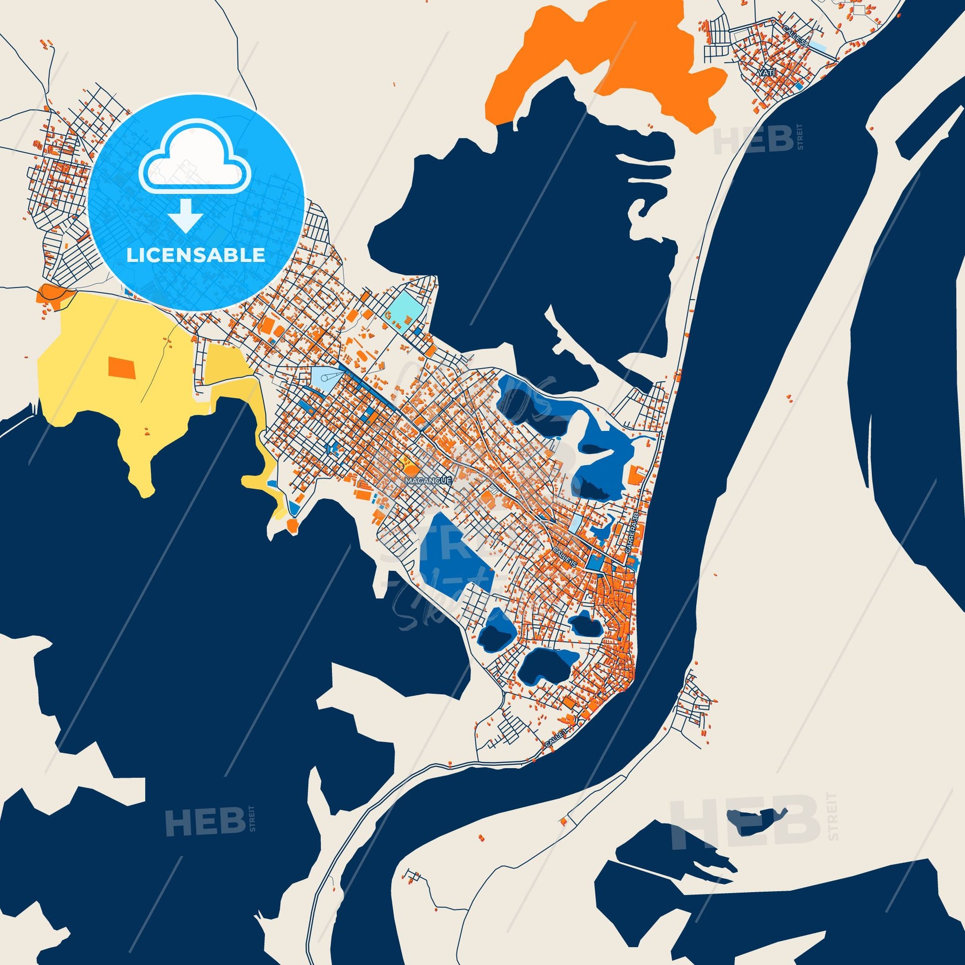 Colorful Magangue Street Map with Labels and Buildings