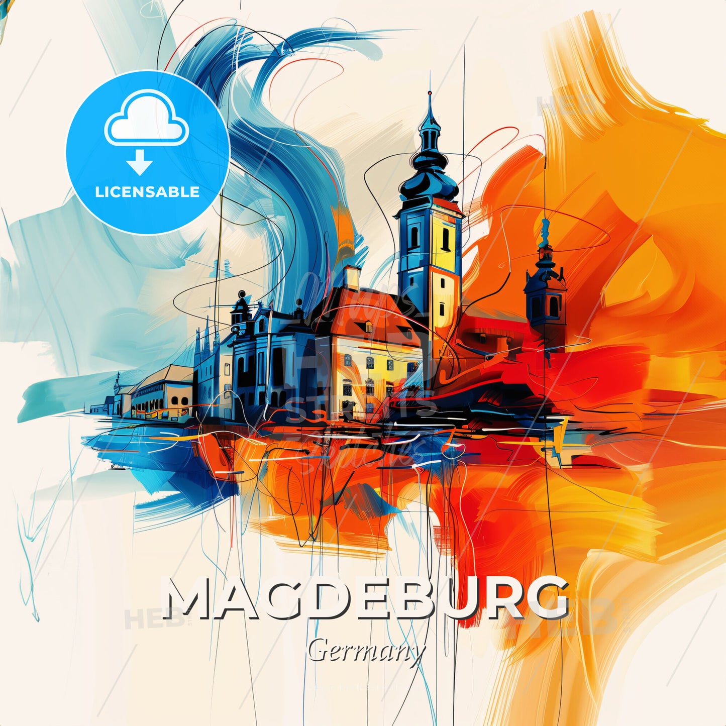 Vibrant Magdeburg, Germany - A Painting Of A Building - Square format print template