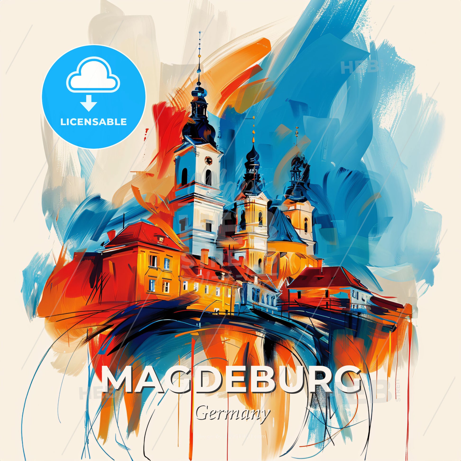 Vibrant Magdeburg, Germany - A Painting Of A Building - Square format print template