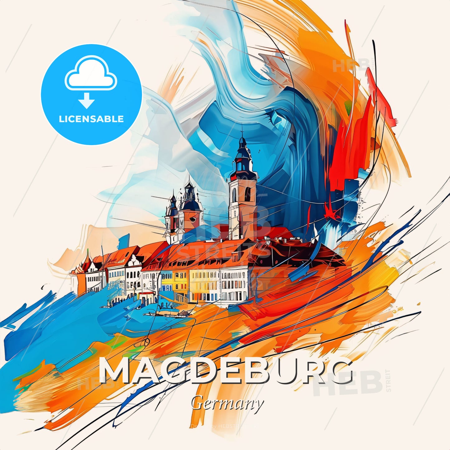 Vibrant Magdeburg, Germany - A Painting Of A Building - Square format print template