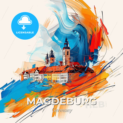 Vibrant Magdeburg, Germany - A Painting Of A Building - Square format print template