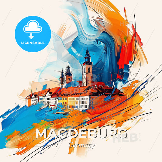 Vibrant Magdeburg, Germany - A Painting Of A Building - Square format print template