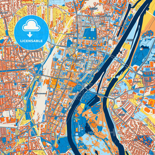 Colorful Magdeburg Street Map with Labels and Buildings