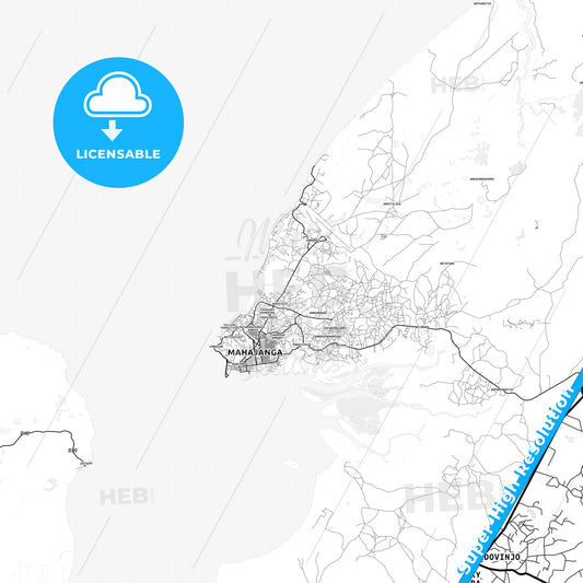 Mahajanga, Madagascar light map with streetnames, citynames and districts