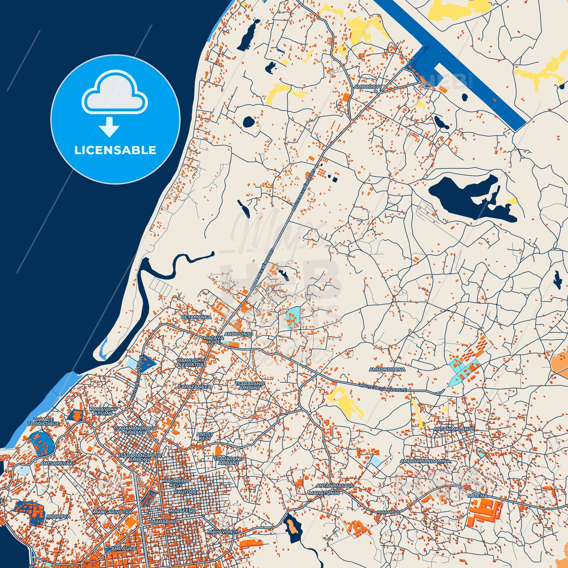Colorful Mahajanga Street Map with Labels and Buildings