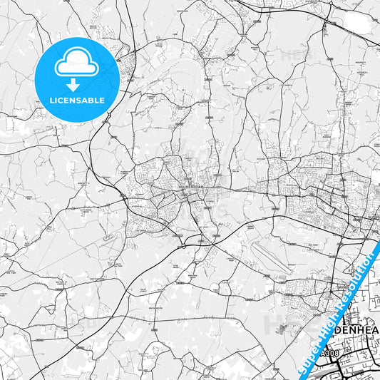 Maidenhead, England light map with streetnames, citynames and districts