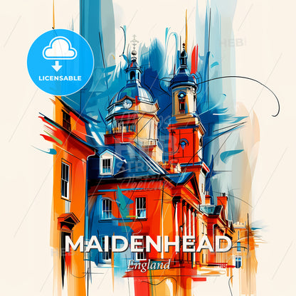 Vibrant Maidenhead, England - A Painting Of A Building With A Clock Tower - Square format print template