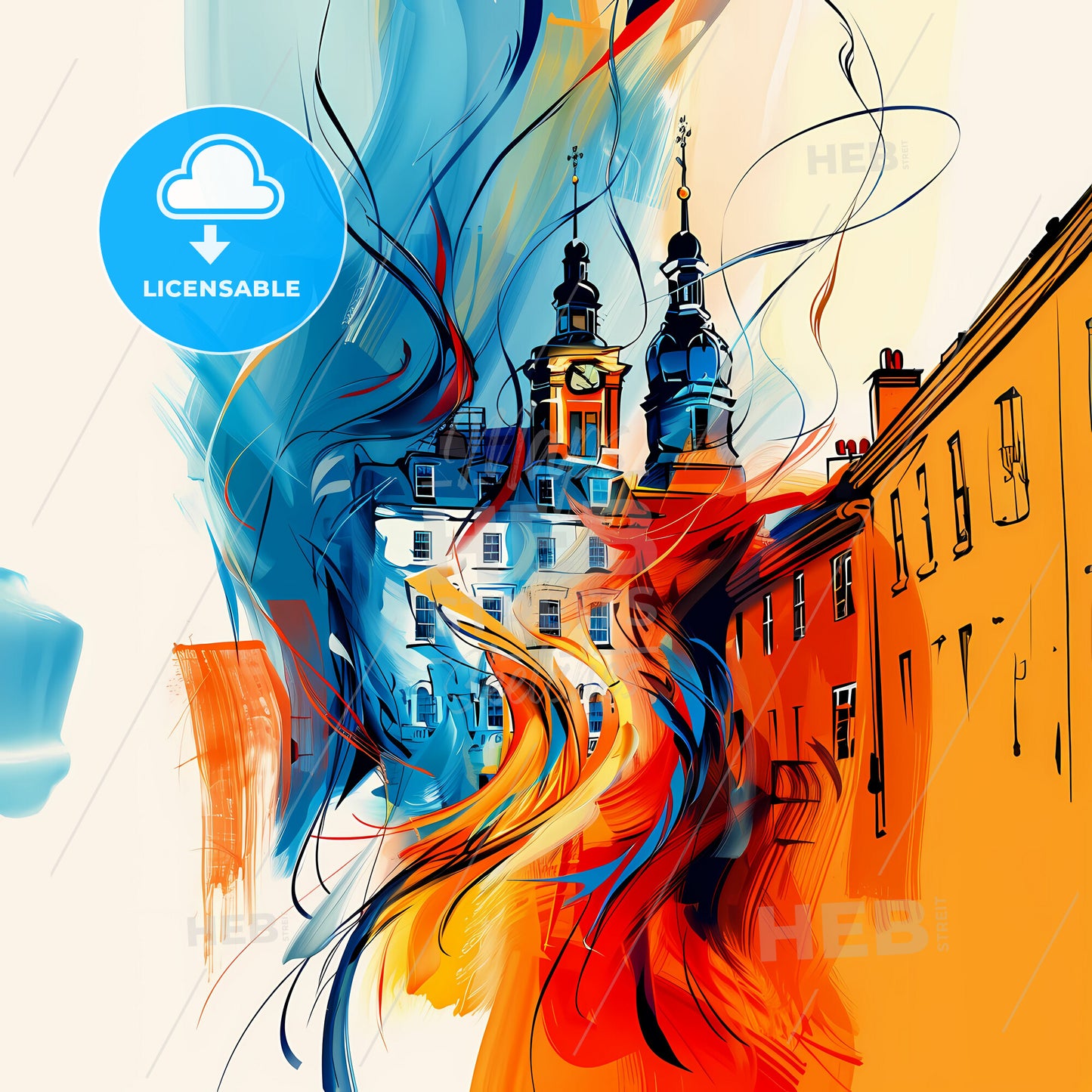 Vibrant Maidenhead, England - A Painting Of A Building With A Colorful Swirl