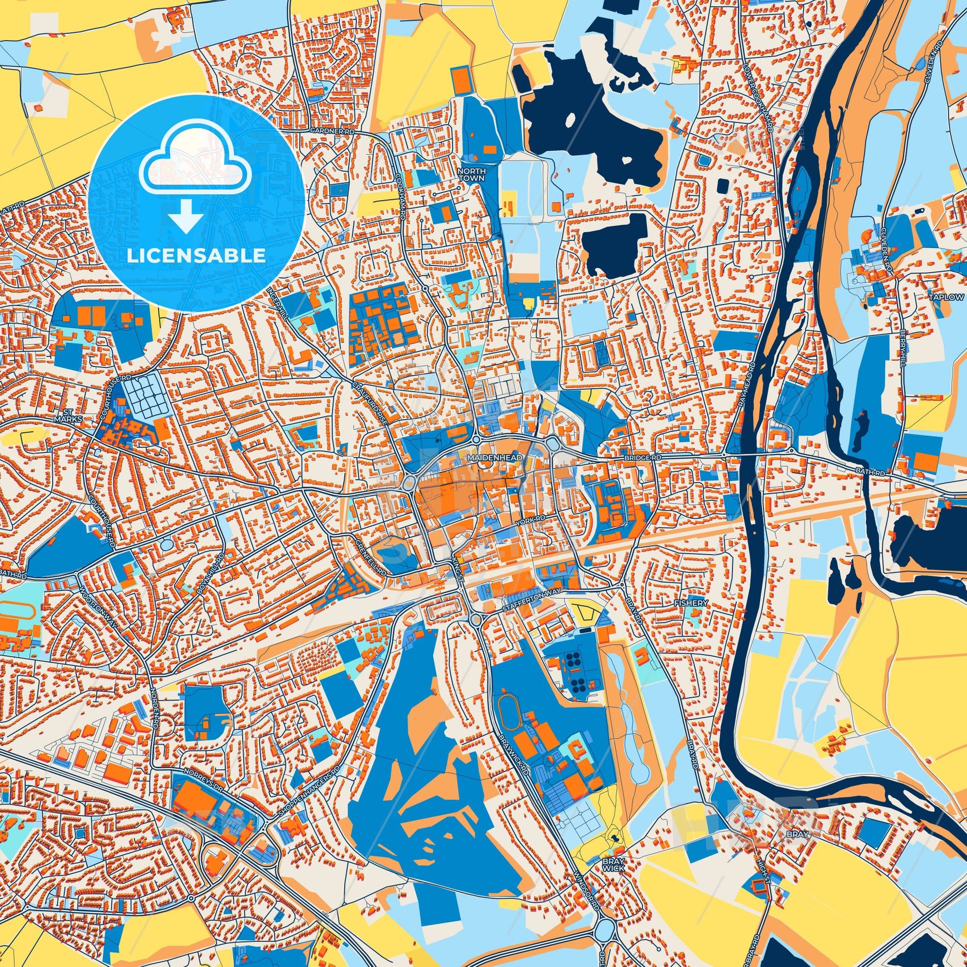 Colorful Maidenhead Street Map with Labels and Buildings