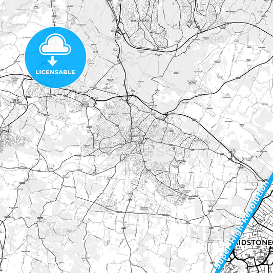 Maidstone, England light map with streetnames, citynames and districts
