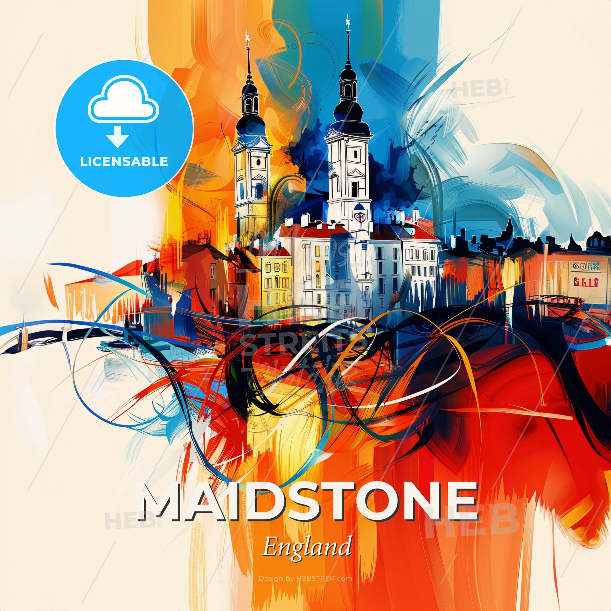 Vibrant Maidstone, England - A Painting Of A City - Square format print template