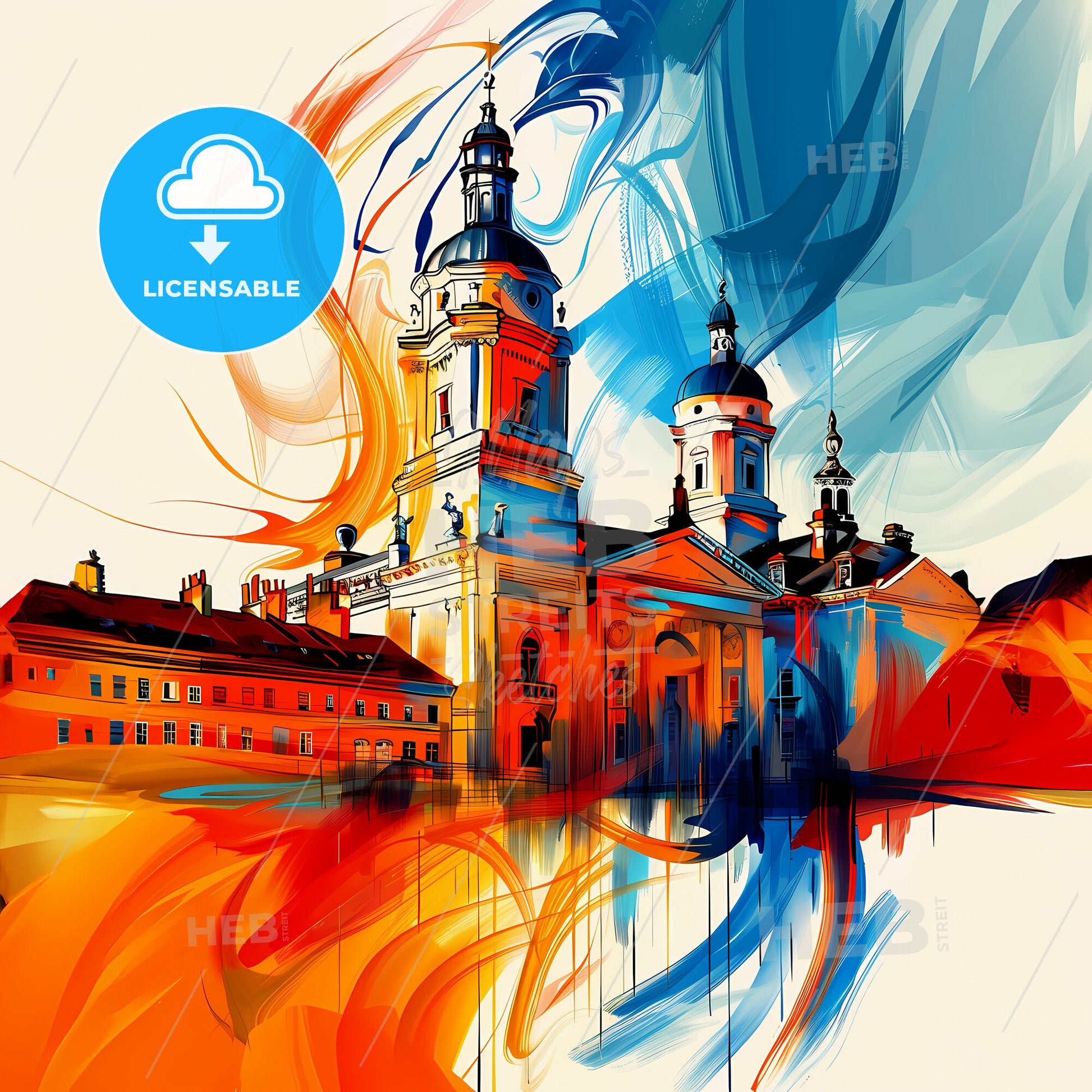 Vibrant Maidstone, England - A Painting Of A Building With A Colorful Background