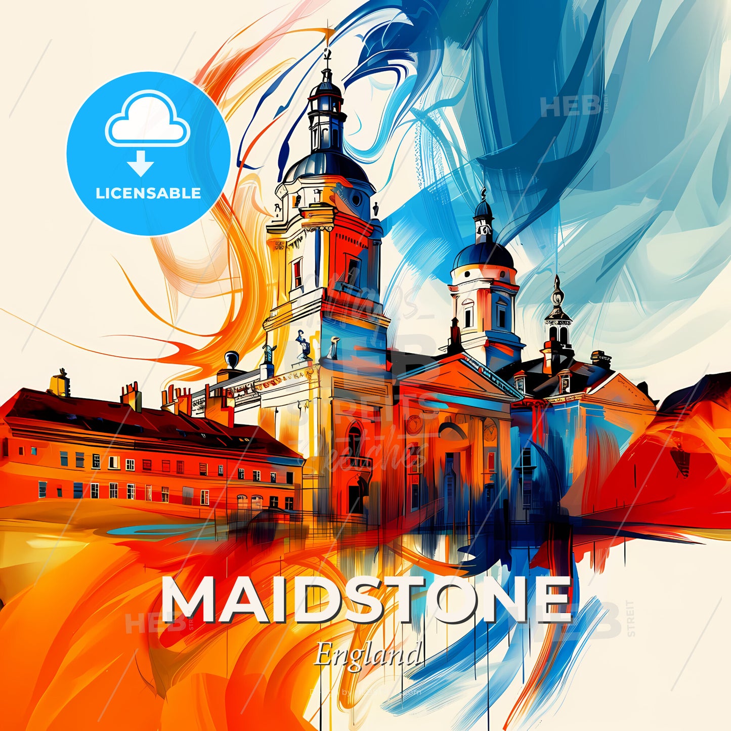 Vibrant Maidstone, England - A Painting Of A Building With A Colorful Background - Square format print template